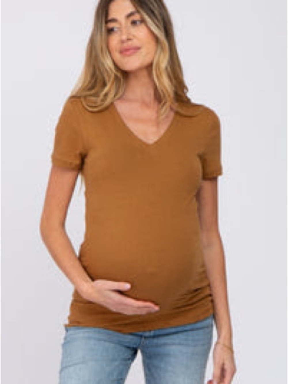 PinkBlush Camel V-Neck Short Sleeve Maternity Top